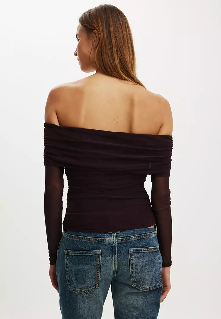 Ashley Off Shoulder Mesh Long Sleeves Top