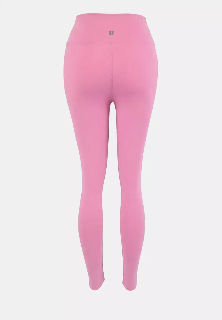 Pink Soft Brushed Fabric Reflector Print Detailed Full Length Knitted Sports Leggings Thmaw25Ty2