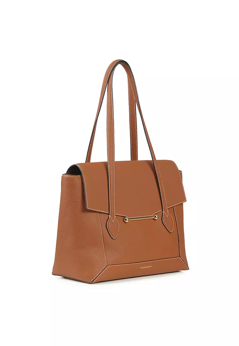 STRATHBERRY MOSAIC TOTE GRAIN LEATHER TAN VANILLA STITCH