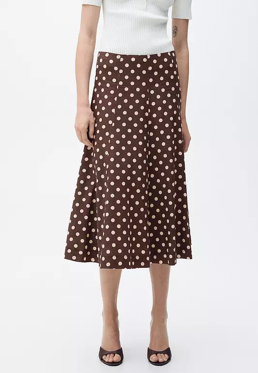 Flared Linen Skirt With Polka Dots