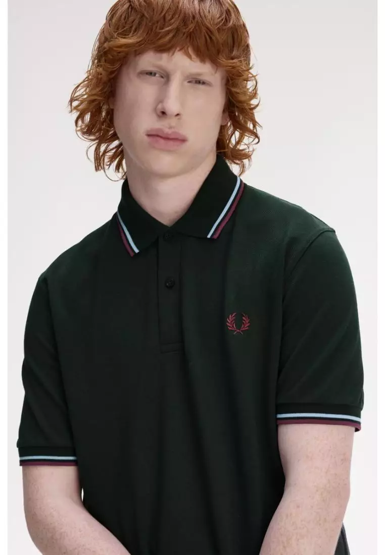 Fred Perry M12 Twin Tipped Fred Perry Shirt (Night Green / Ice / Oxblood)