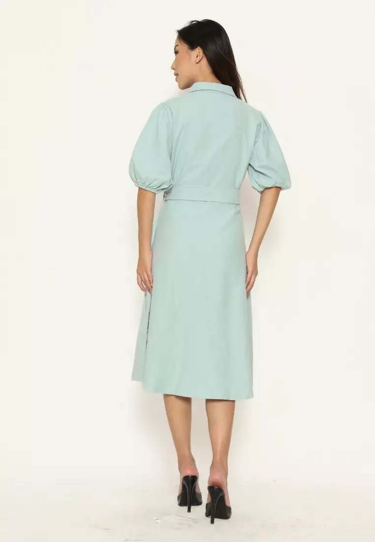 Urban Exchange Scarlet Dress Green - Linen Midi Dress Warna Green