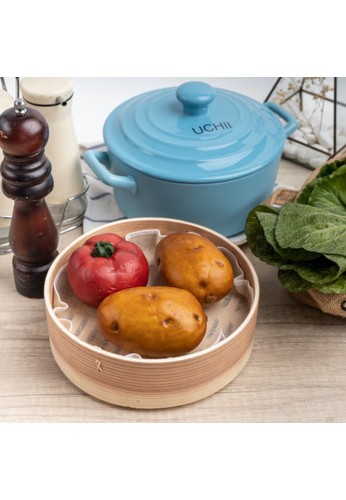 UCHII blue UCHII Premium 3in1 Cooking Soup Pot Ceramic w/ Bamboo Food Steamer 2L 8EC98HL761F2A8GS_1
