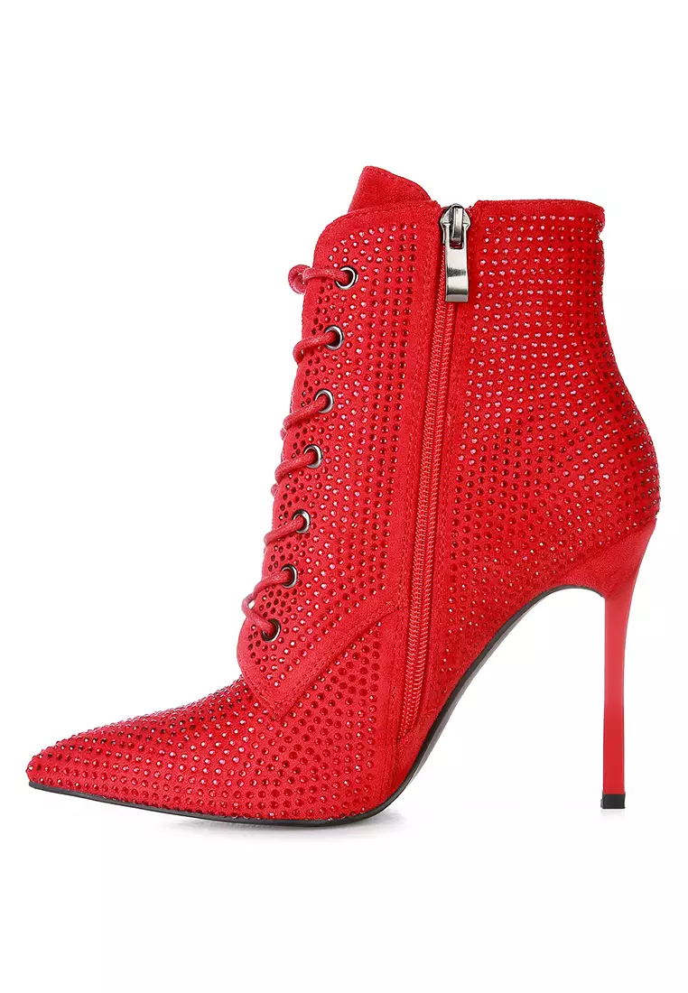 Sepatu bot berlian imitasi imitasi warna merah