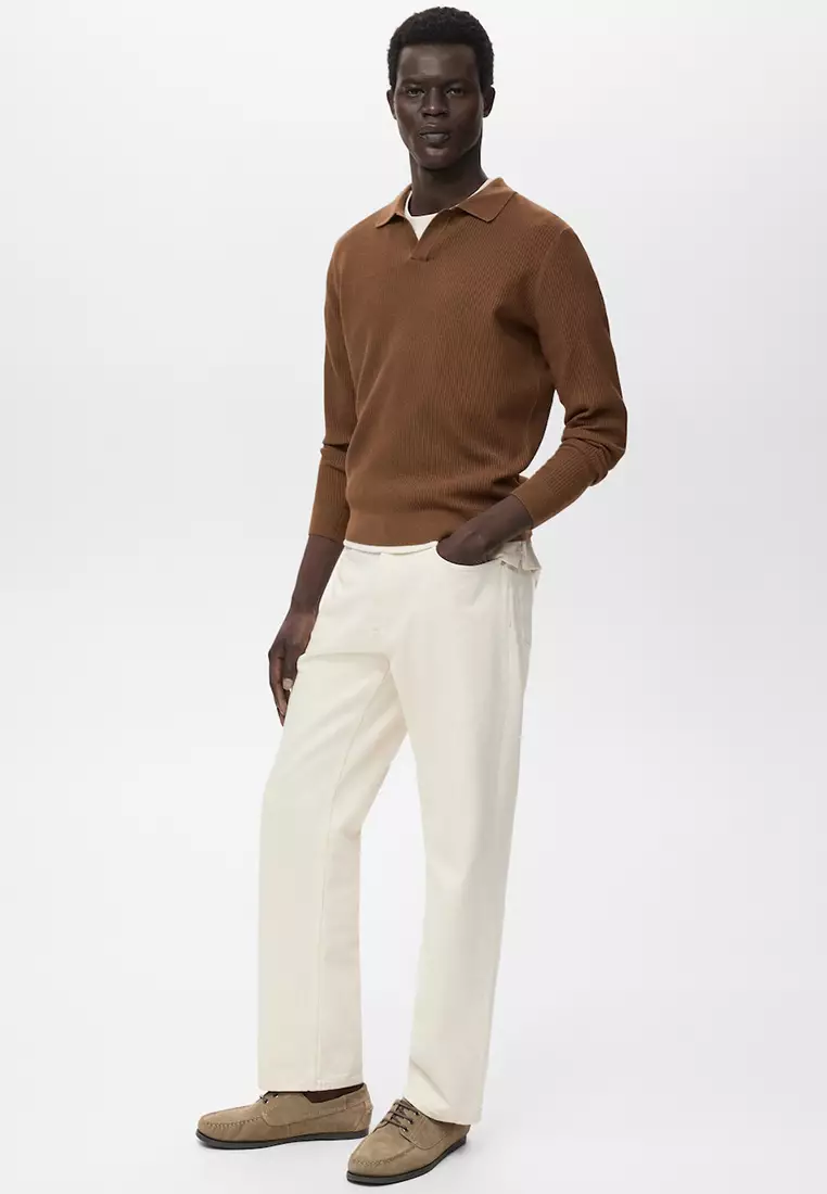 Cotton-Blend Ribbed Polo Sweater