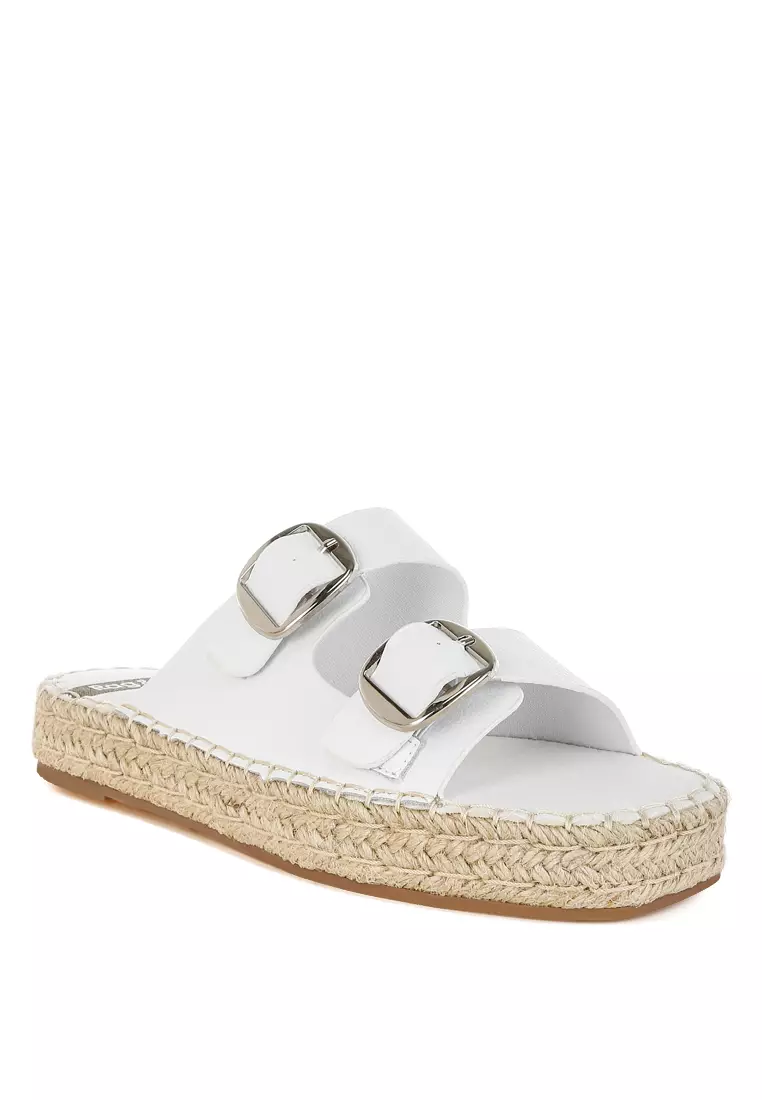Buy Rag & CO. Genuine Soft Leather Square Toe Espadrilles In White 2026 ...