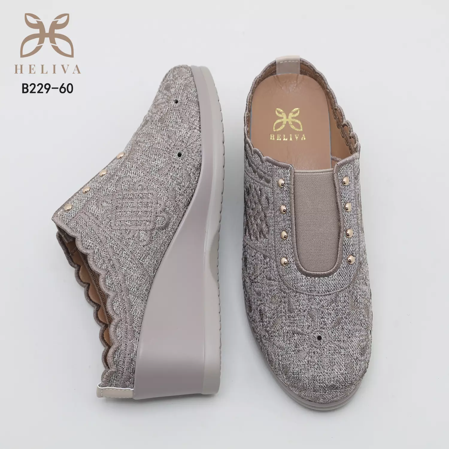 Heliva Jenaya Wedges Shoes Ladies Casual Knitted Flower Pattern
