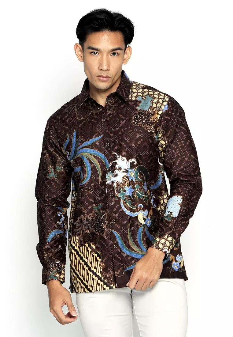 Casella Kemeja Pria Lengan Panjang Premium | Baju Kemeja Batik Pandawa Series Nakula 700 Brown