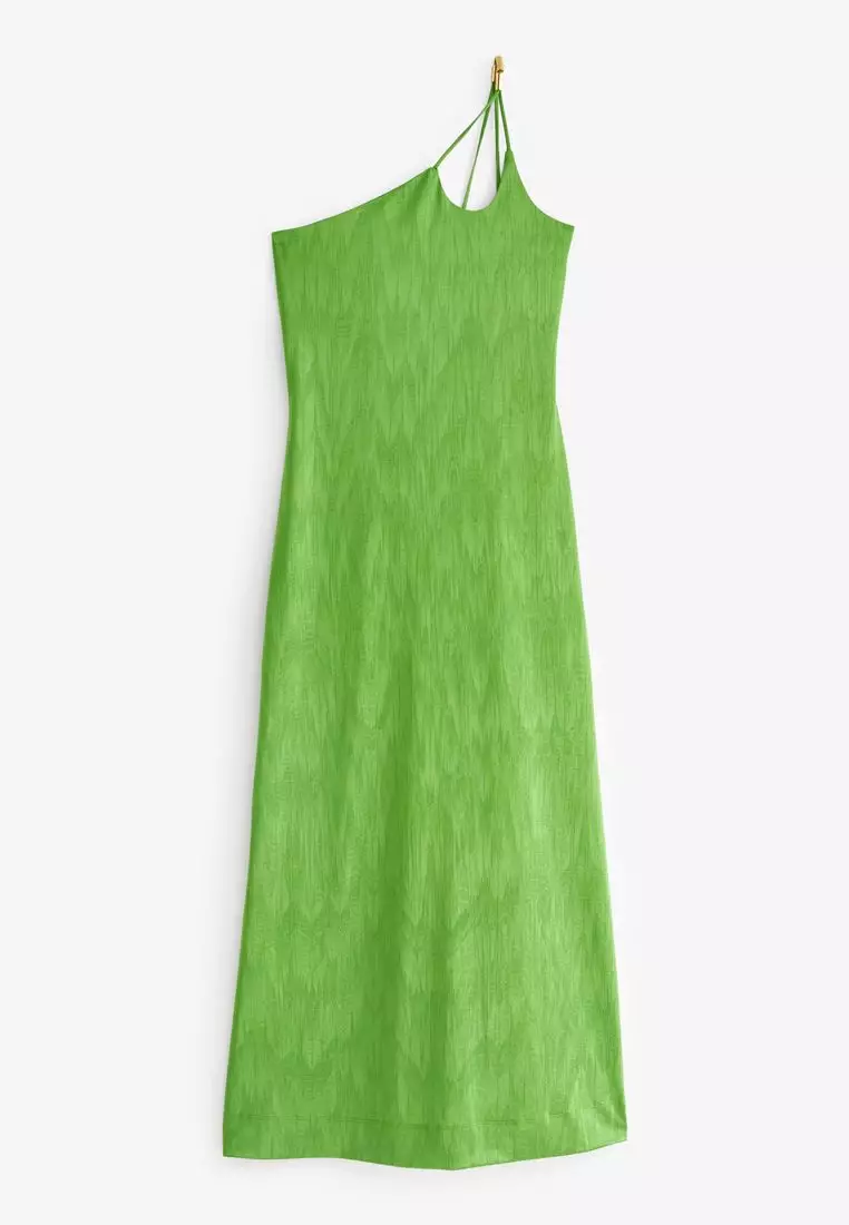 One Shoulder Midi Length Satin Slip Dress