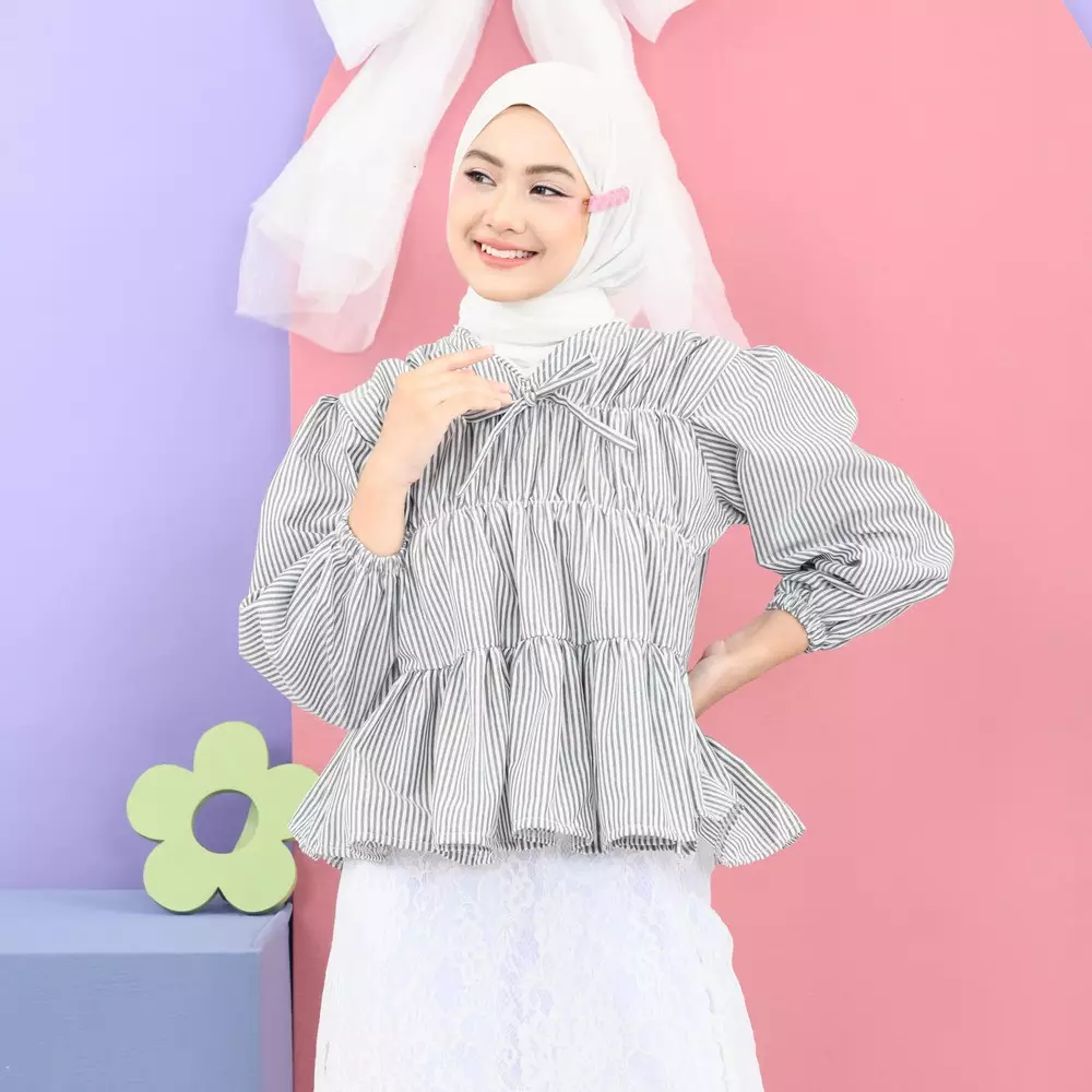 Liora Rubber Blouse - Stripe Black M19503 R73S5