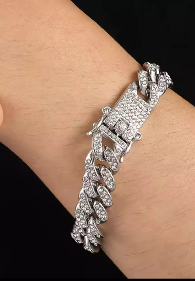 Aksesoris Wanita Rhinestones Embellished Classic Bracelet Narrow Style Gelang Wanita Silver