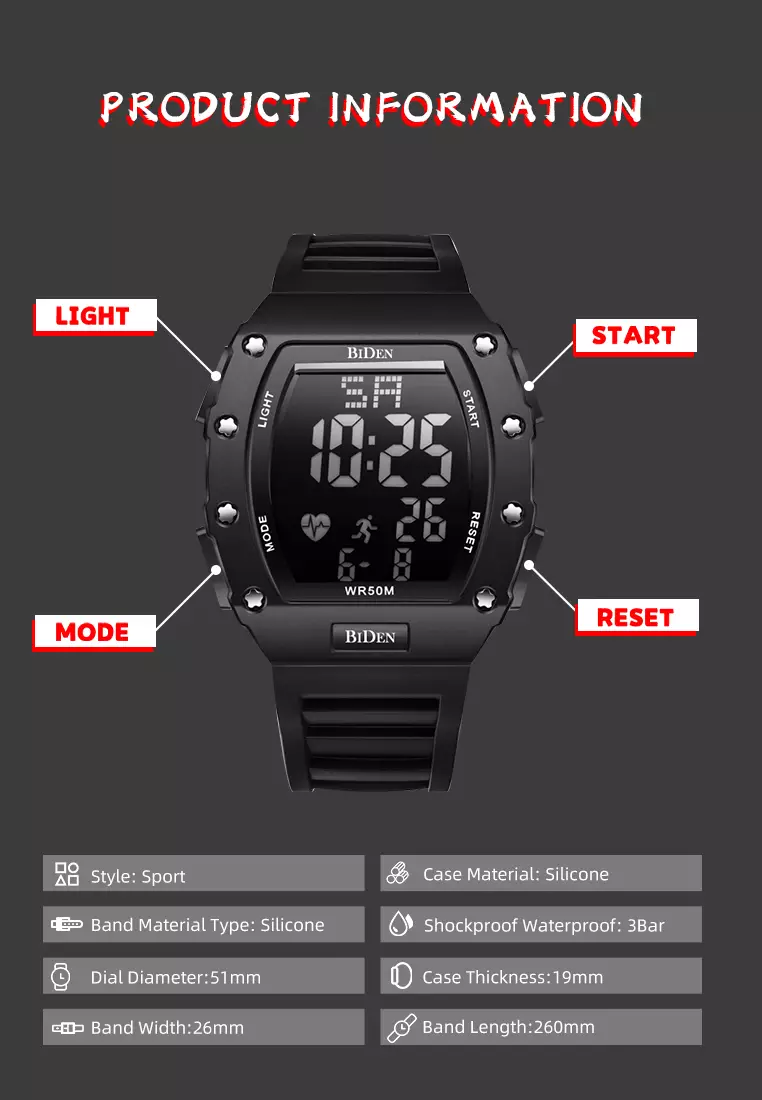 Jam Tangan Pria Digital Olahraga Multifungsi Tali silikon Anti Air Jam LED