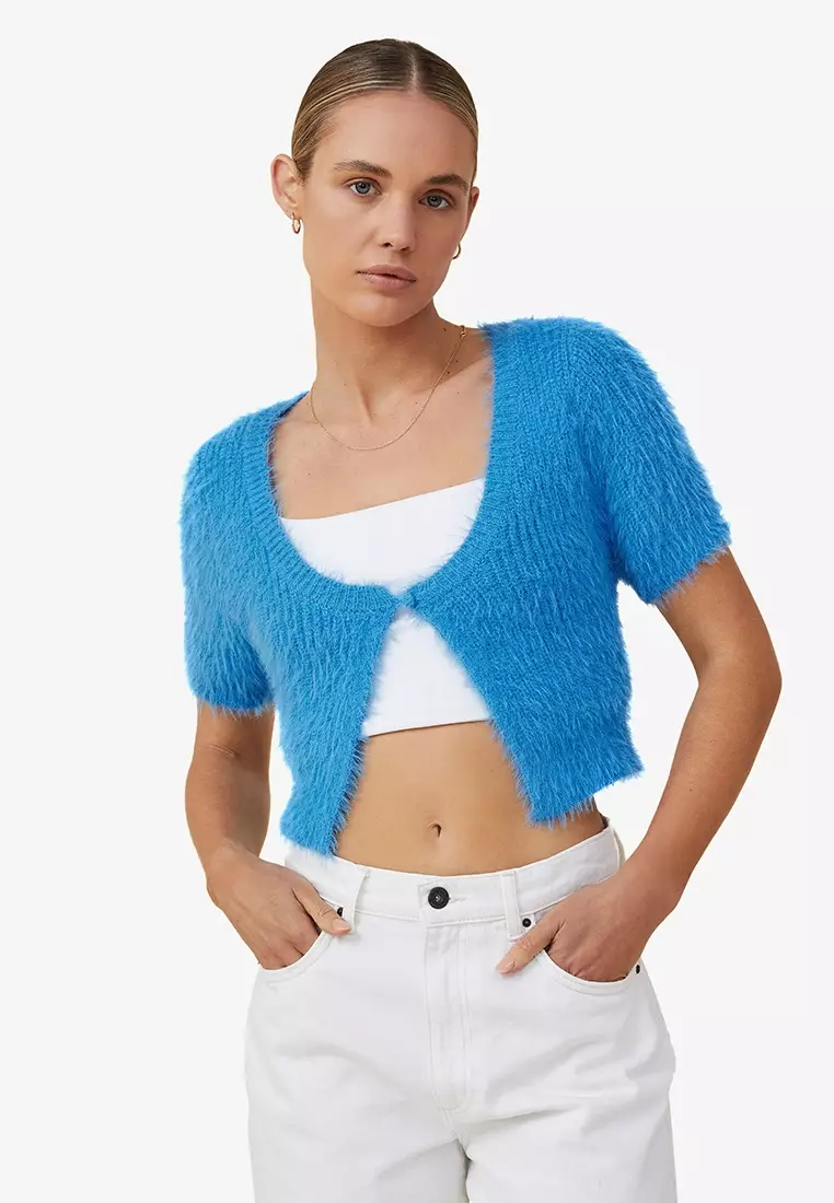 Short fluffy cardigan top