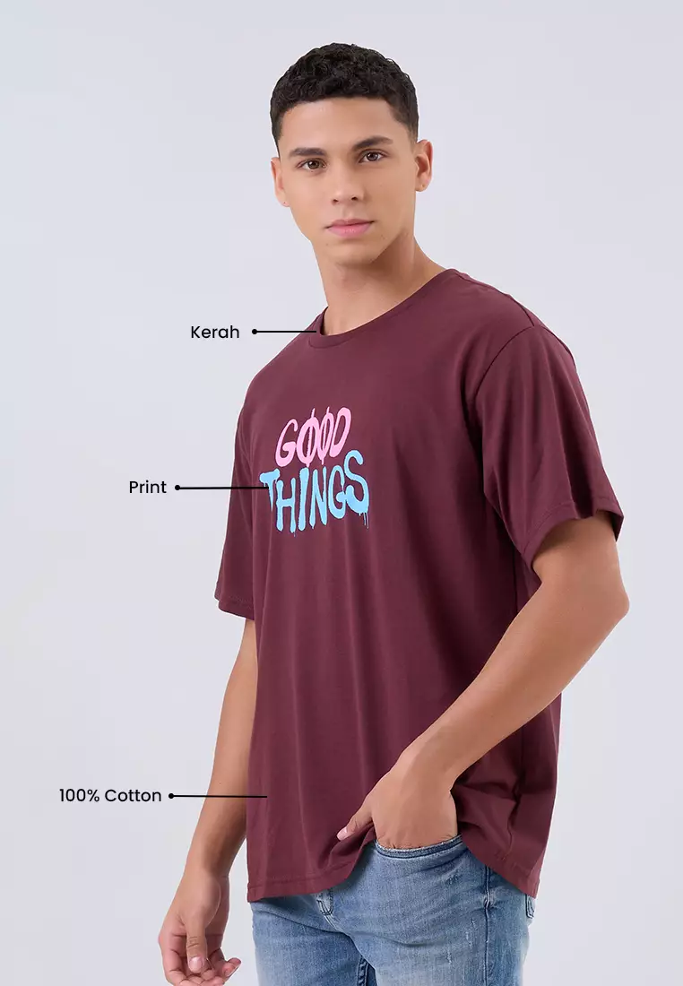 MANZONE Kaos Pria Lengan Pendek MZT-GOODTHINGS-MA - MAROON