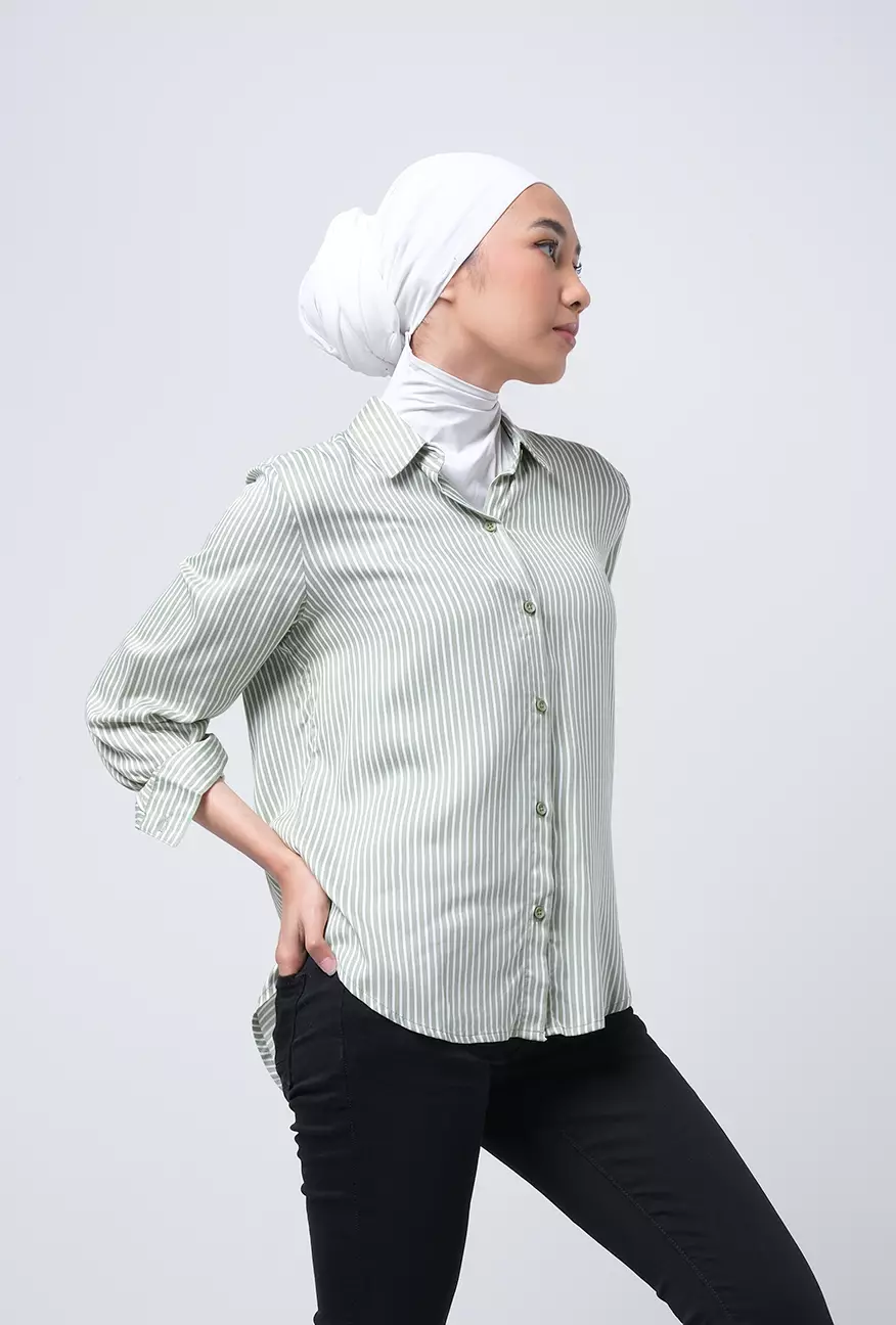 Kemeja Wanita Vivi White Green