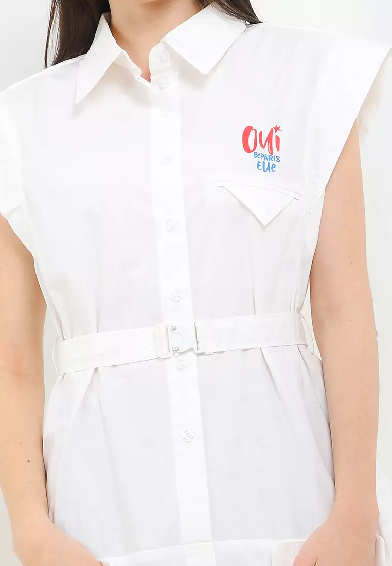 Belted Sleeveless Mini Shirt Dress