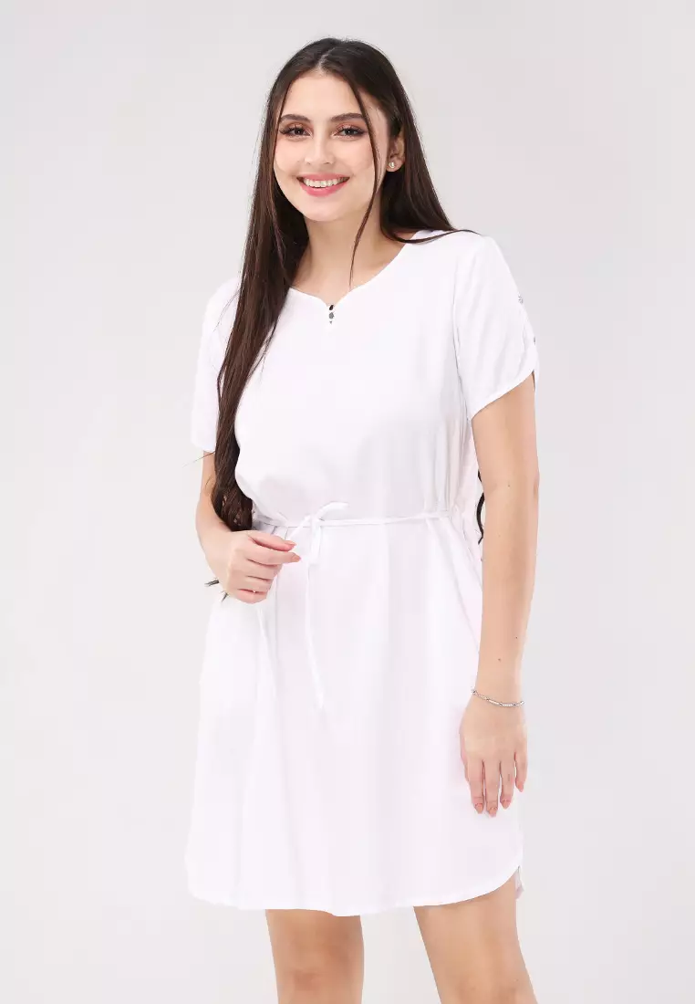 Textured Woven Short Sleeves Dress