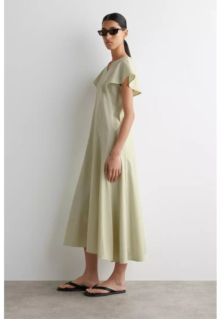 PETAL-SLEEVE COTTON MIDI DRESS