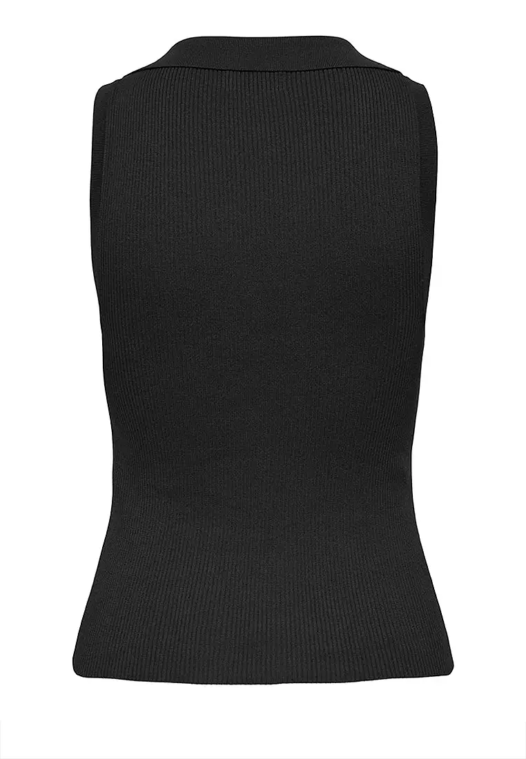 Sleeveless Knit Collar Top