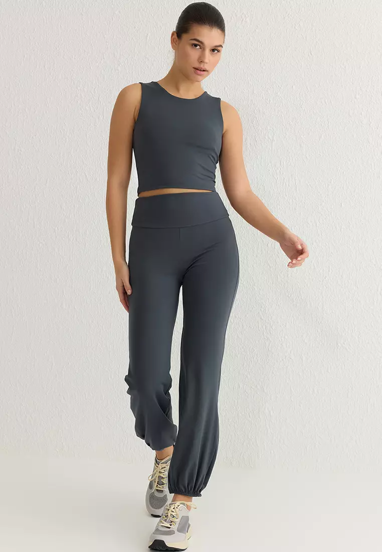Anthracite Brushed Soft Fabric Reflective Printed Sports Knitted Tracksuit Bottoms THMSS25EA00004