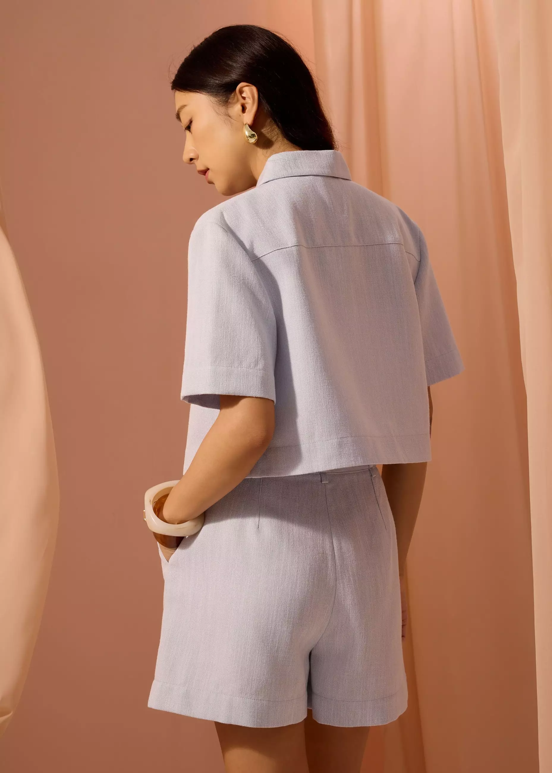 Atasan Wanita - Casey Textured Boxy Crop Shirt