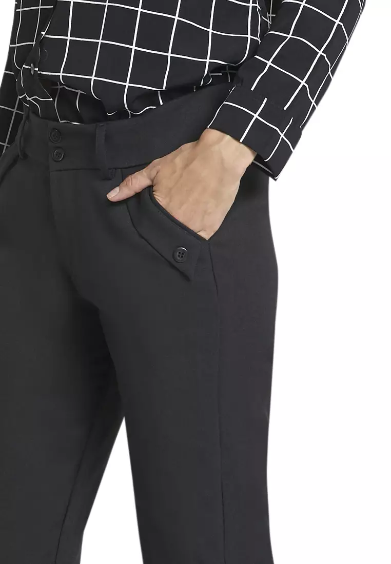 Fitzgerald Celana Kerja Motif Solid Trousers Bawahan Wanita Formal - Hitam