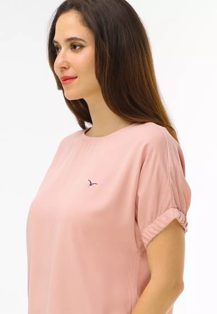 Plain Single Bold Twill Short Sleeve Blouse