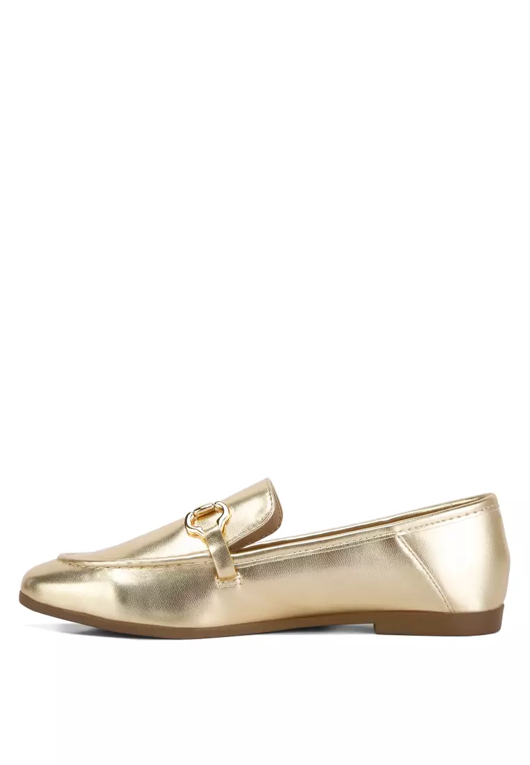 Metallic Faux Leather Loafers in Gold
