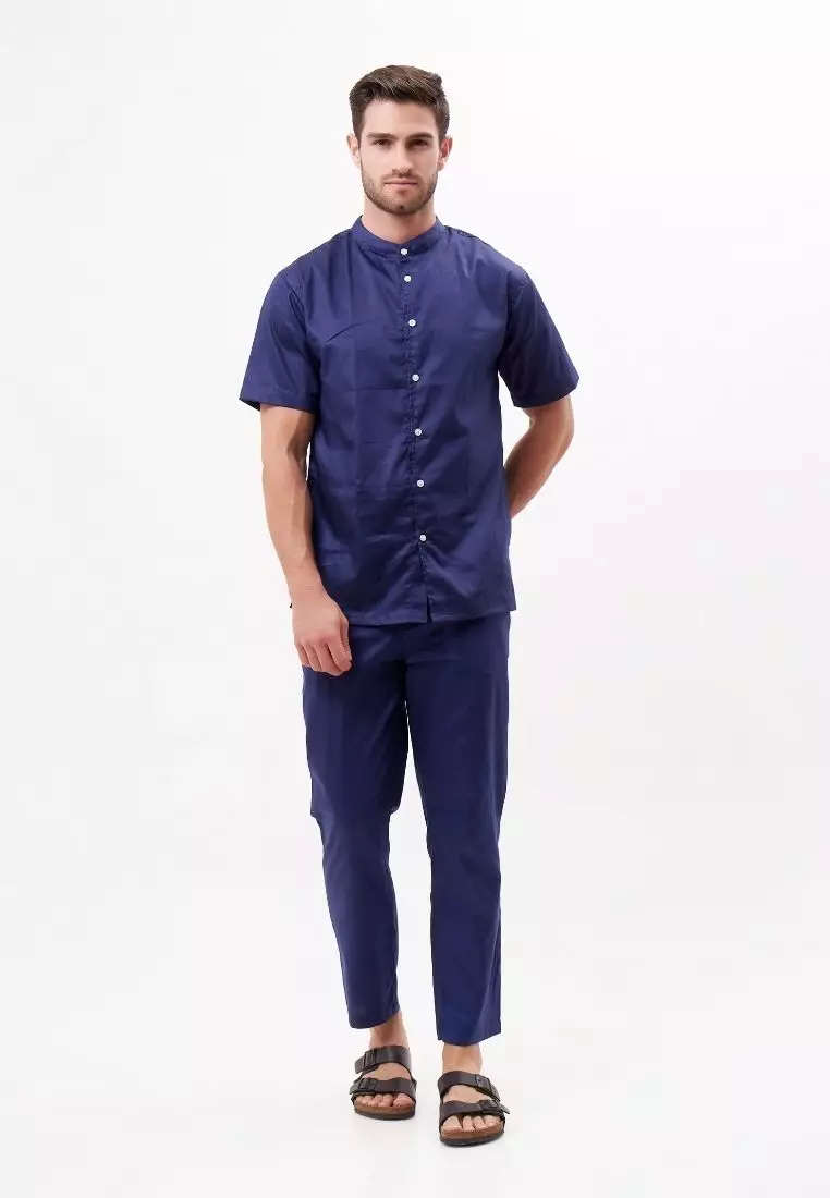 Bazel Kemeja Pendek Pria Katun Organik Navy | Organic Cotton Short Sleeves Shirt Men Navy