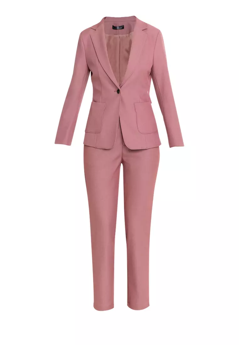 Split Cuff Textured Suit Blazer with Pants