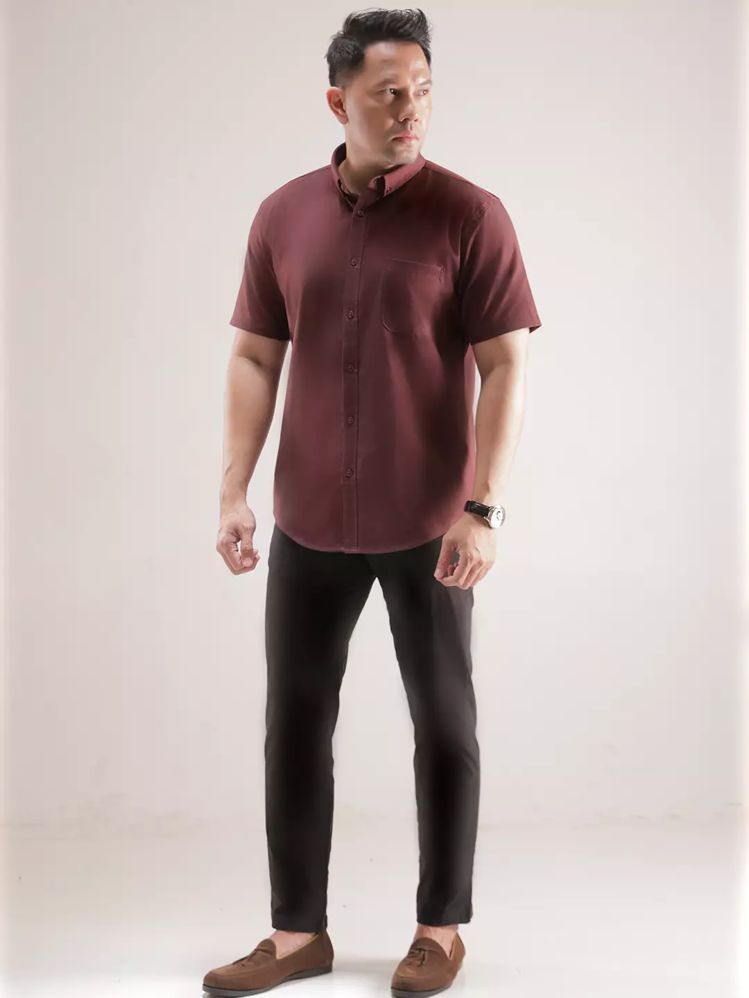 OXCON Kemeja Oxford Pria Pendek - Metro Series Maroon