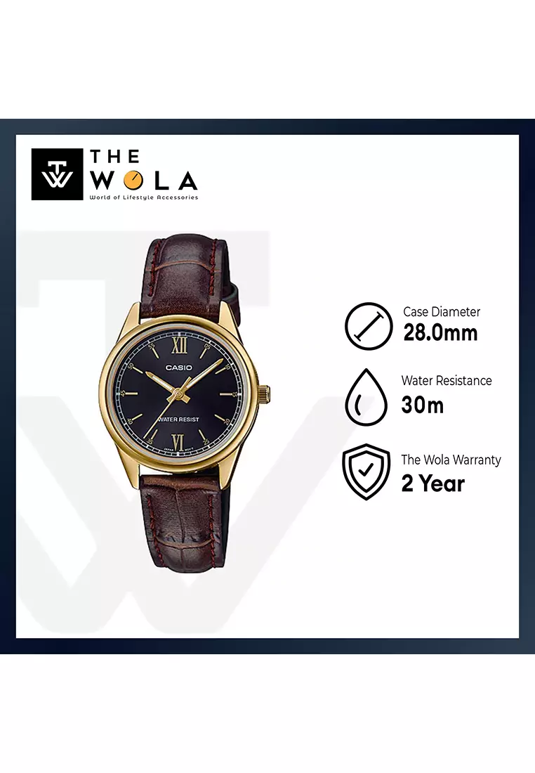 Women's Analog Watch LTP-V005GL-1B2 Brown Leather Band Watch for ladies