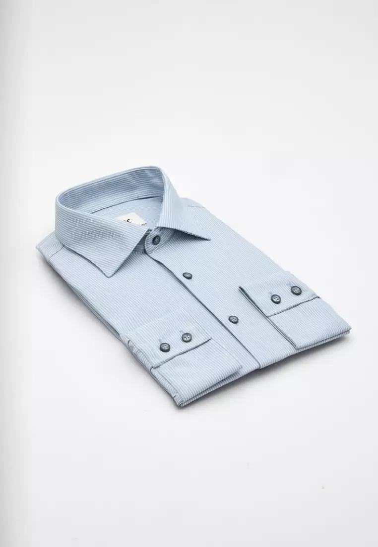 Gray-Blue Stripes Slim Fit Shirt