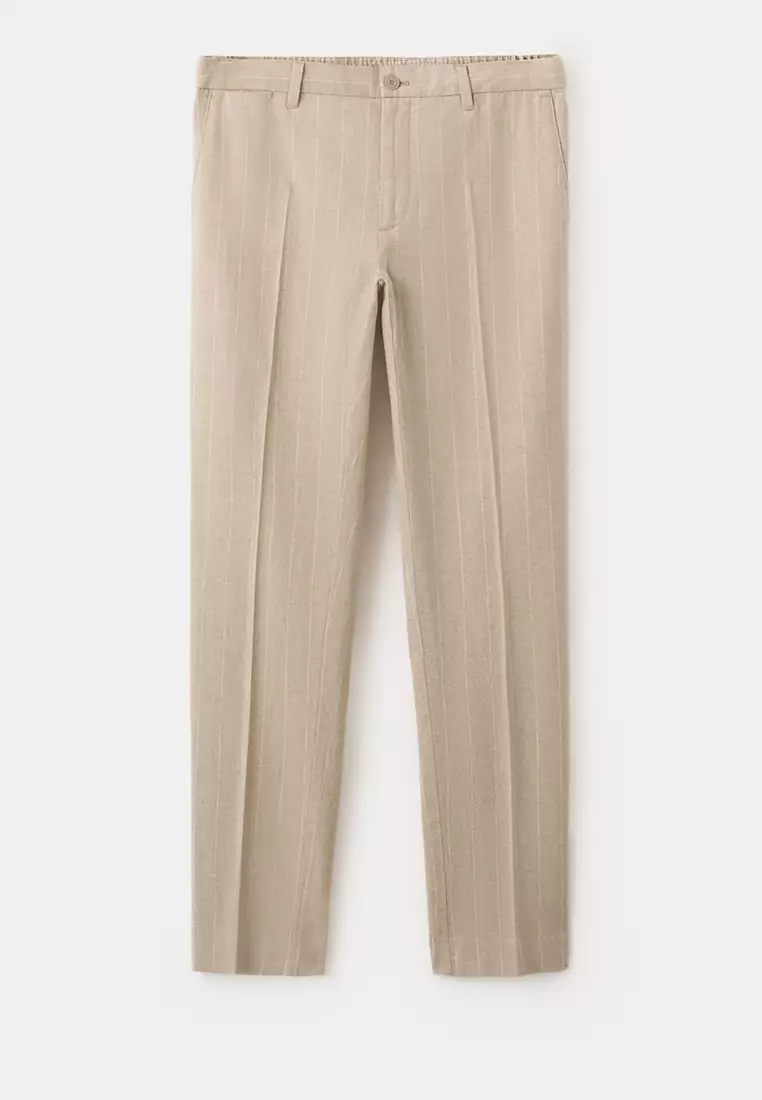 修身剪裁間條長褲