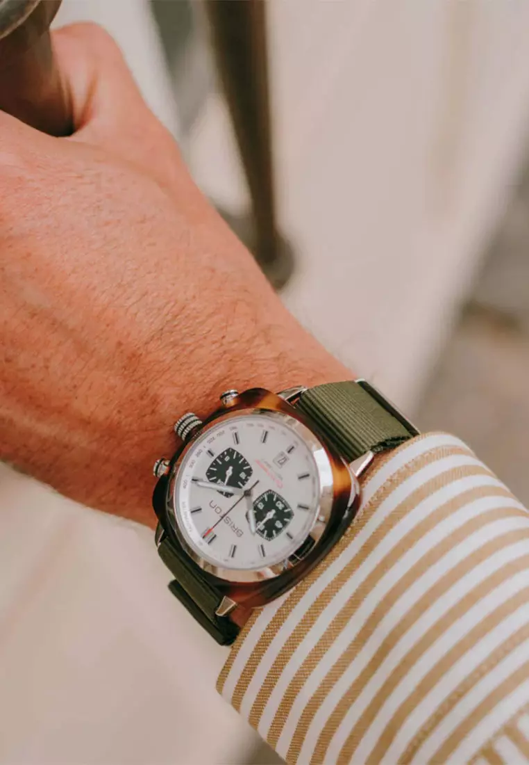 Briston Clubmaster Sport Green Fabric Analog Quartz Watch For Men 17142.SA.TS.2.NGA