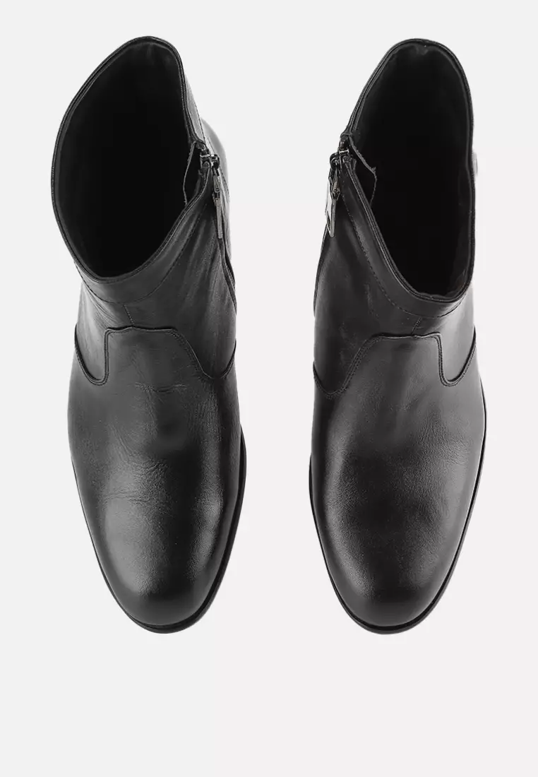 Jacob Sepatu Boots Pria Kulit Asli Seleting samping - Black