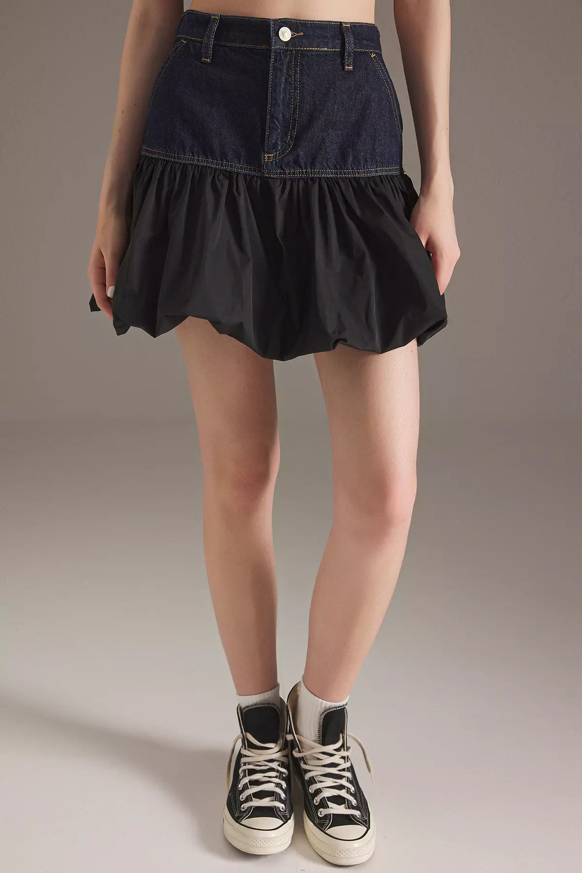 Blue Color Block Mini Denim Skirt TWOSS25ET00128