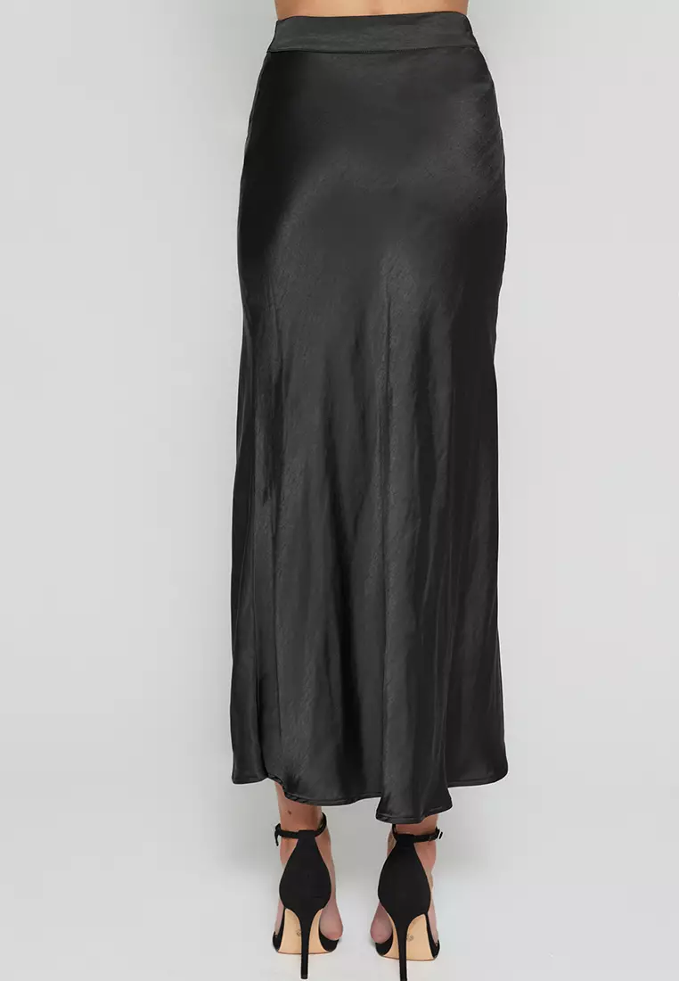 Satin Midi Skirt with Front Split