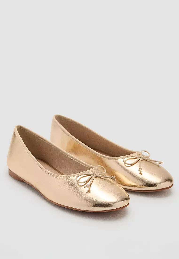 Metallic Ballet Flats With Bow