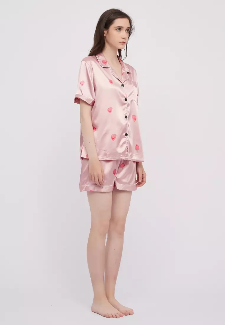 Basic Long Sleeves Silk Pajama Set Lounge Wear Sleepwear