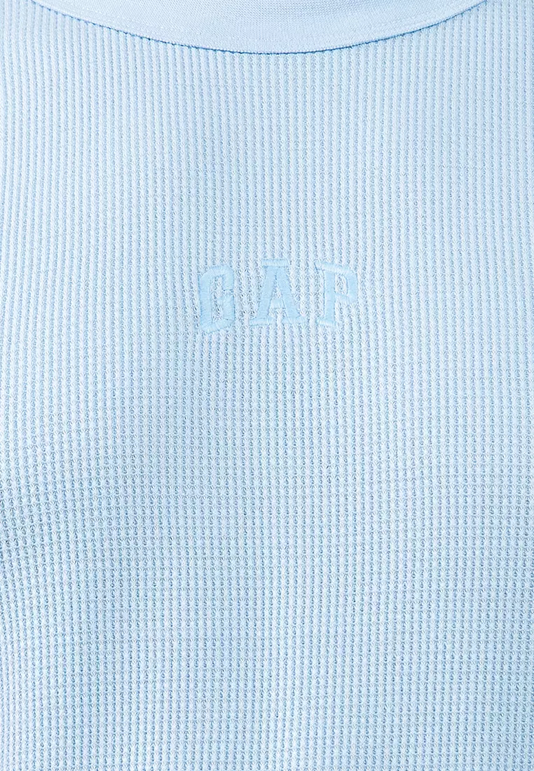 Terry Long Sleeves Waffle Logo Crew Neck Top