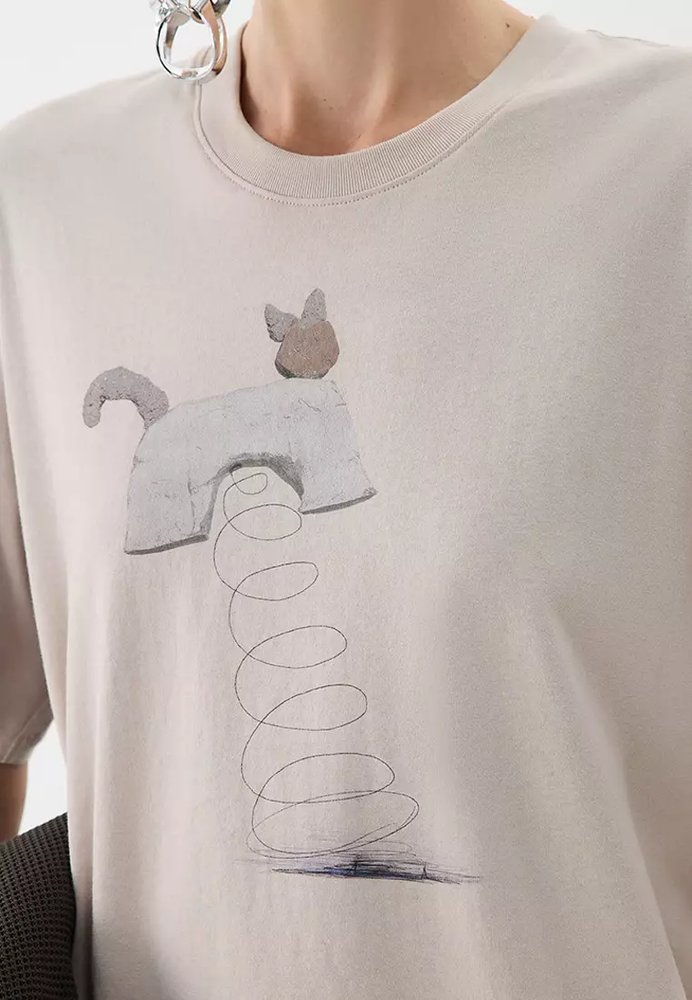 全棉圖案元素貼圖寬鬆短袖T恤