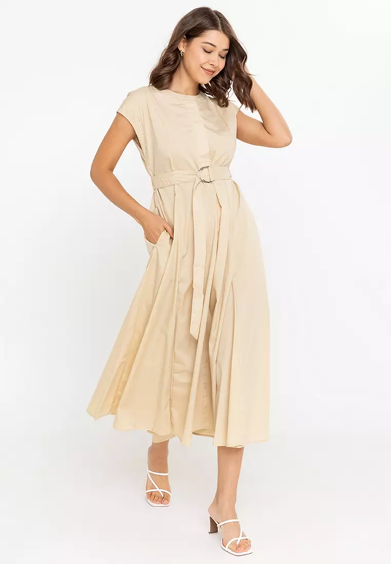 Celavie French Sleeves Belted Dress