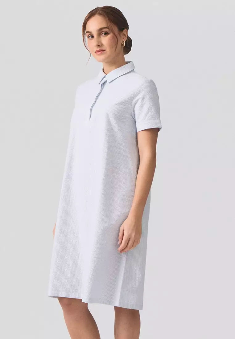 Seersucker Half Placket Dress