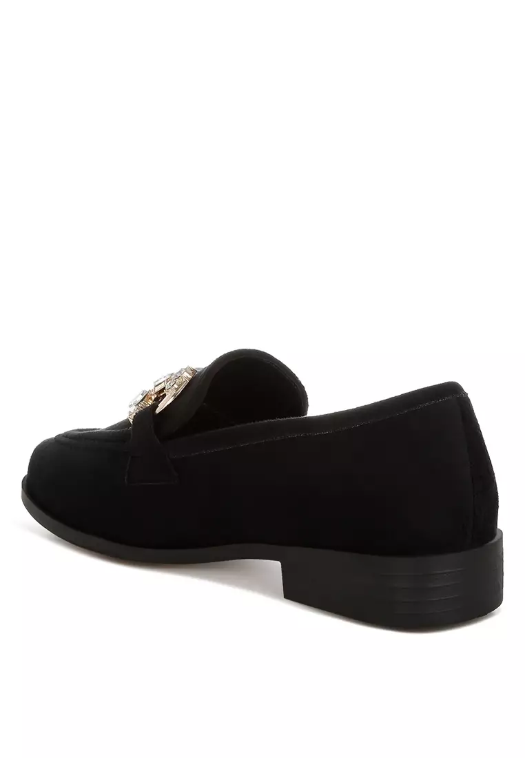 Sepatu Loafer Horsebit Berhias Berlian Imitasi Warna Hitam