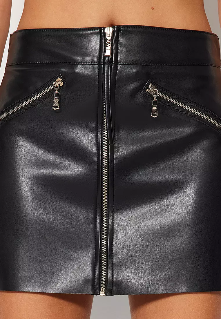Faux Leather Zipper Skirt