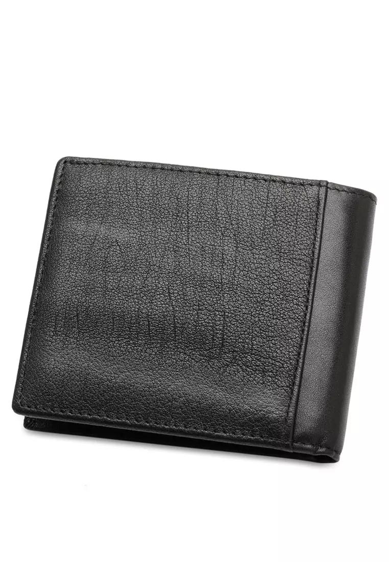Men's RFID Blocking Tri Fold Wallet with Coin Compartment - Black
