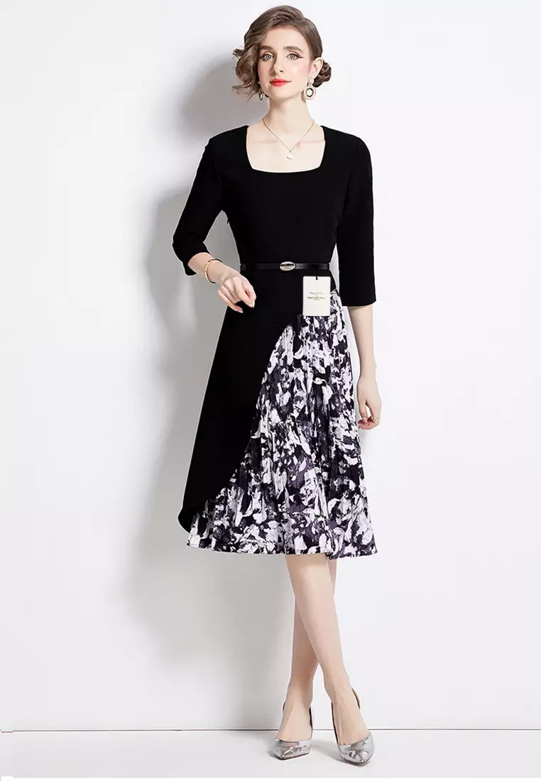 Chiffon Printed Slim Cut Dress ZHY9222-613
