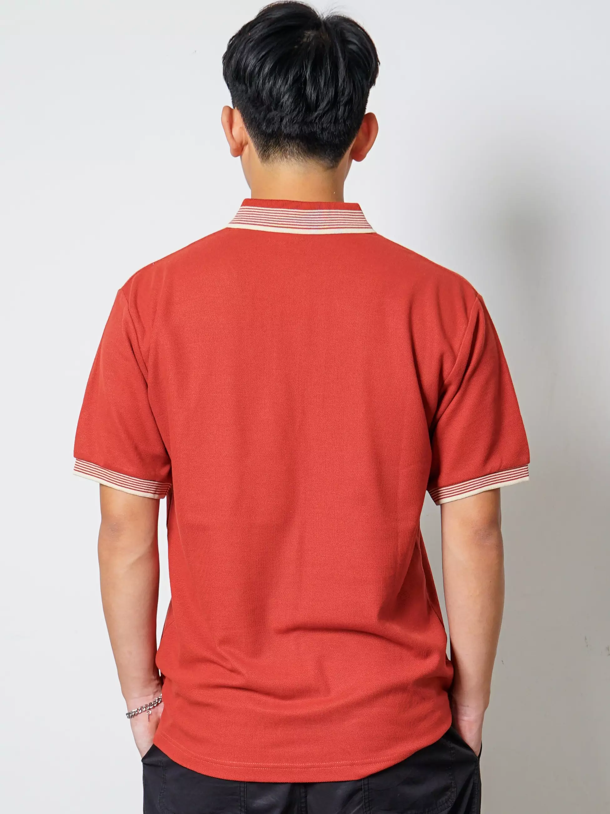 Andre Michel Kaos Polo Shirt Lengan Pendek Merah Bata Lis Cream 922 61