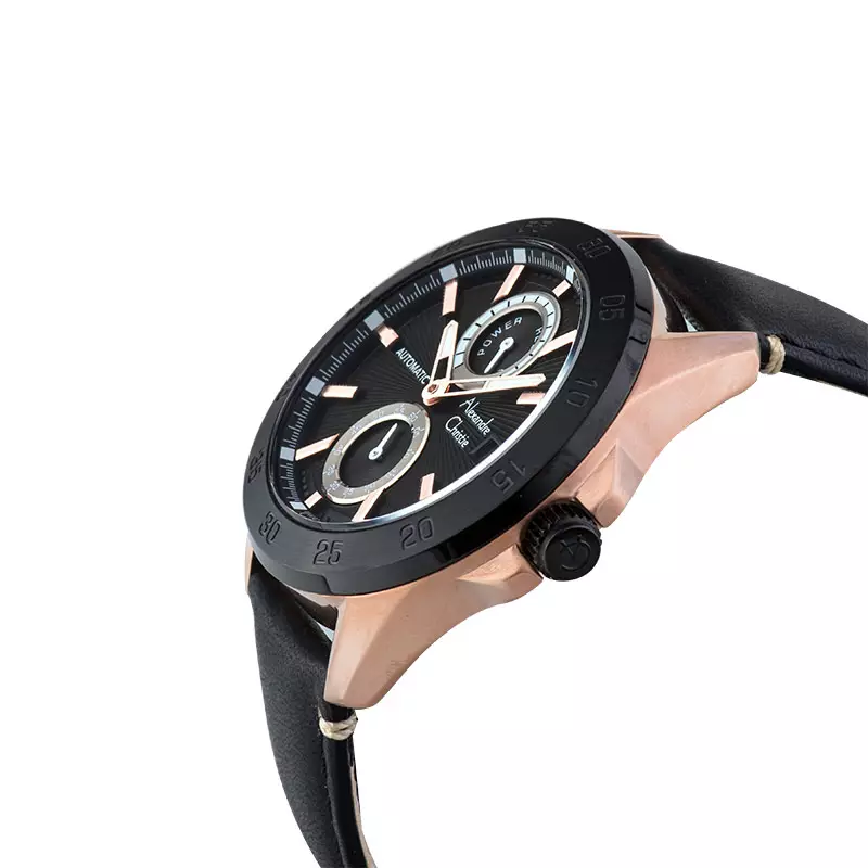 Jam Tangan Pria Alexandre Christie Automatic AC 3045 MA LBRBA Man Black Dial Black Leather Strap